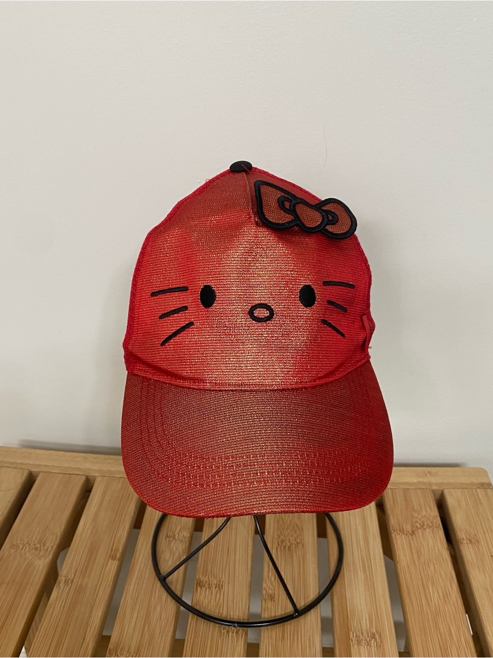 Hello Kitty Sanrio Red Metallic Trucker Hat Mesh Snapback Bow Y2K